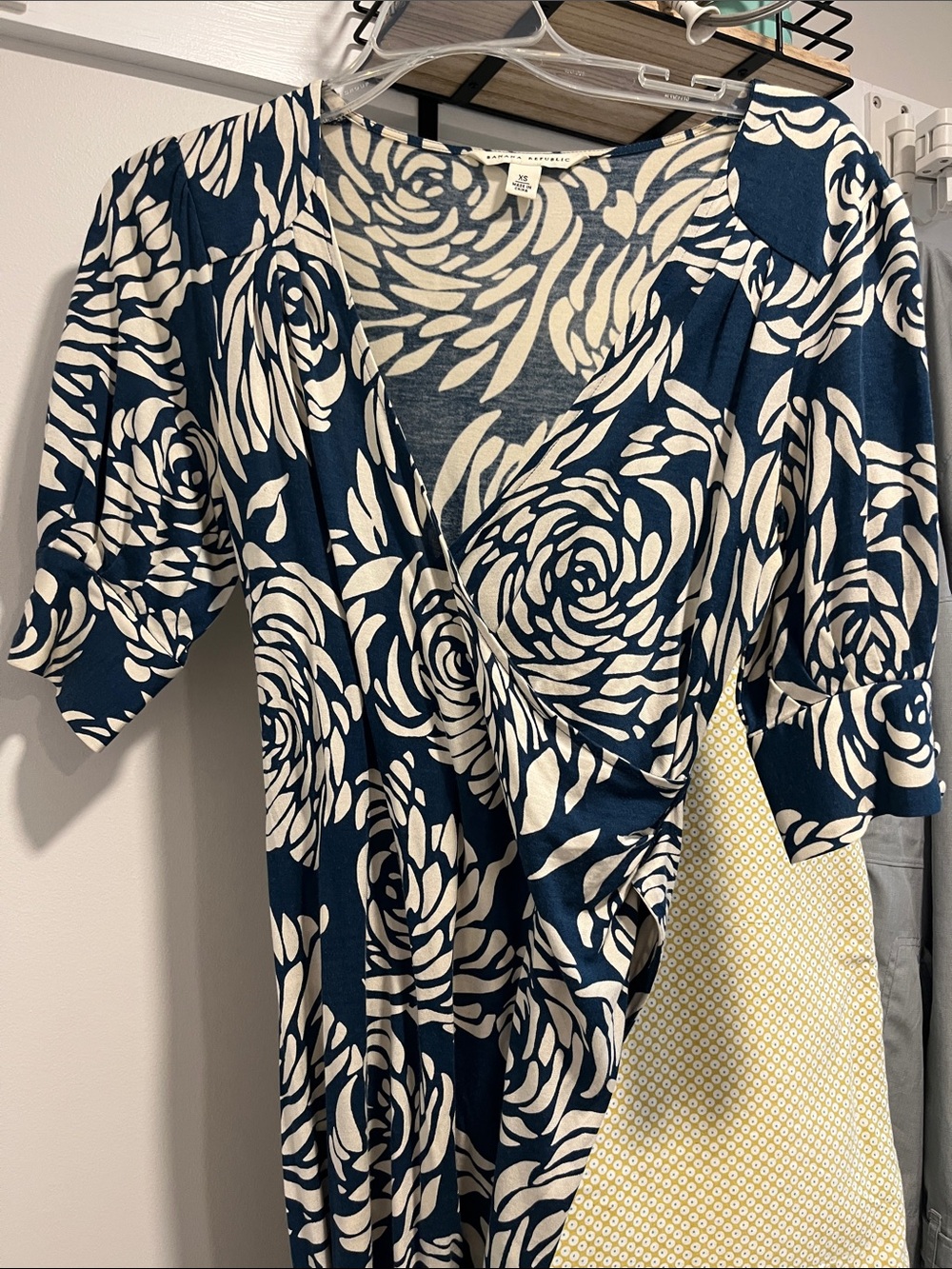 Banana Republic Navy and White Floral Wrap Midi Dress